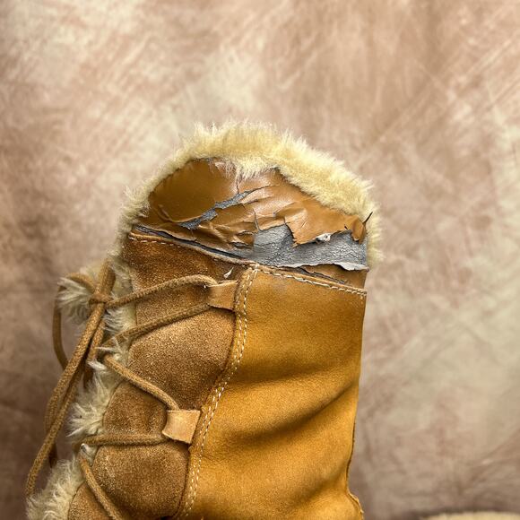 BareTraps Wanderer Suede Leather Faux Fur Lace Up Ankle Boots Brown Winter Ski - Picture 10 of 14